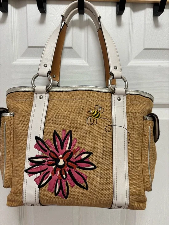 Coach VINTAGE Y2K LIMITED EDITION L053-9447 Straw Floral Bee/Butterfly Tote EUC - Picture 6 of 16